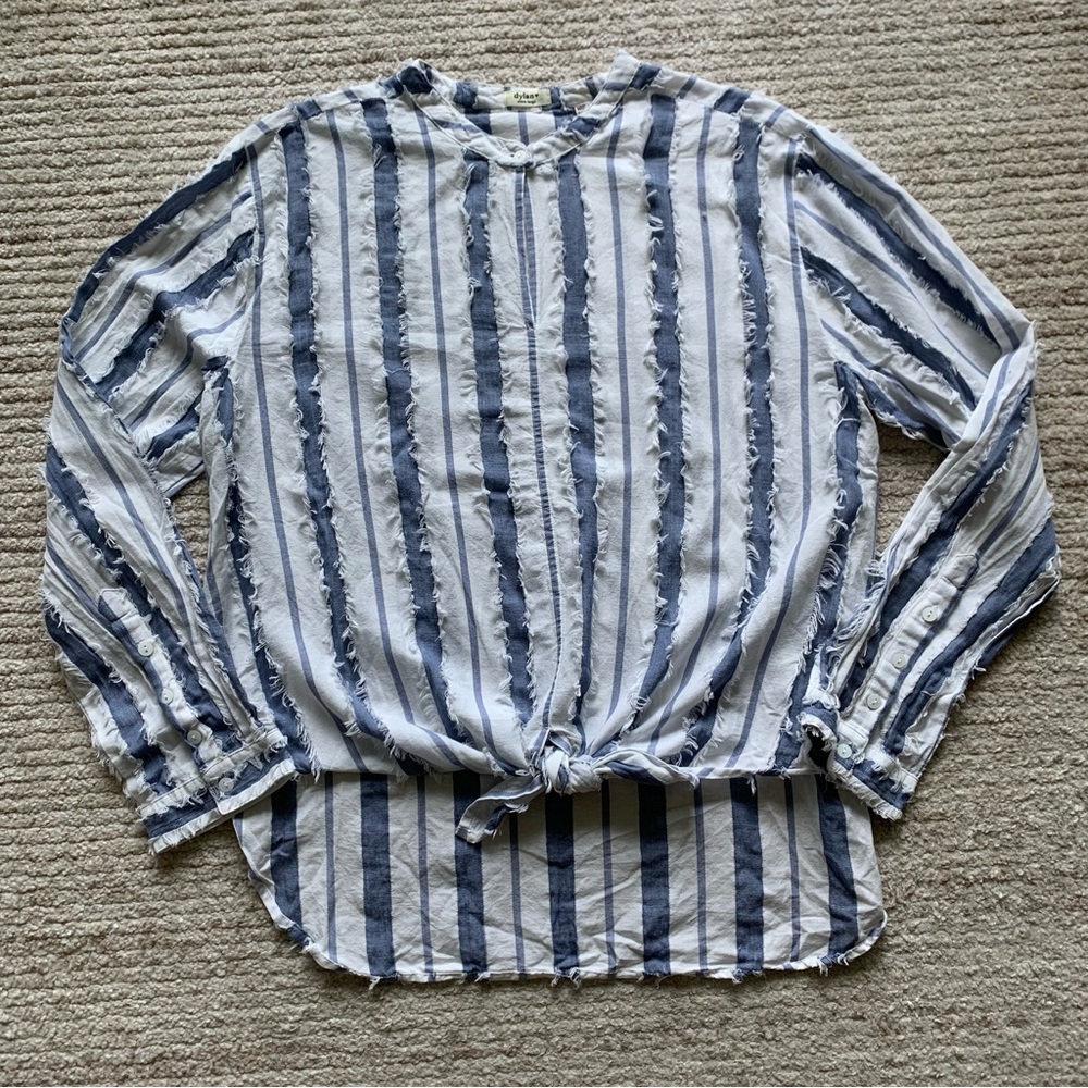 Dylan Frayed Striped Blue and White Tunic NWOT 100% Cotton Size XL